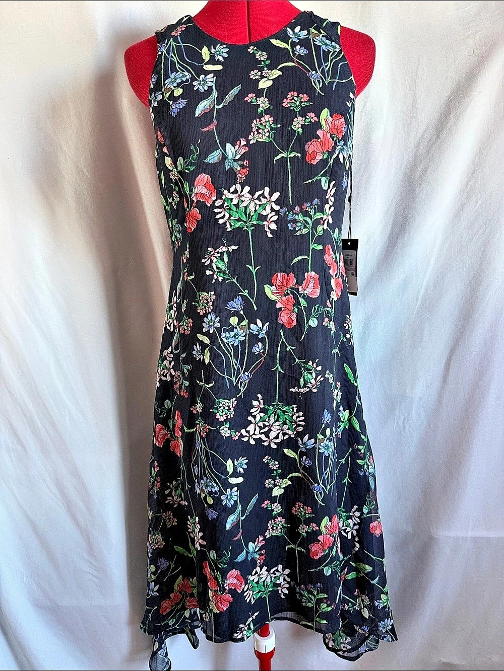 Tommy Hilfiger Floral Midi Dress in Black Size 6 NWT
